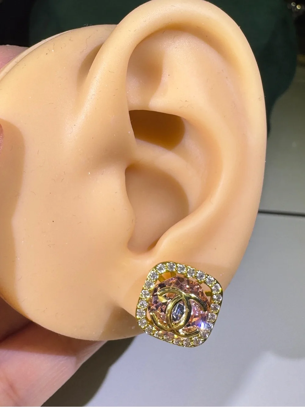925 Posts Pink Crystal CZ Square Stud Earrings